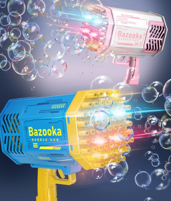 Bubble Gun Rocket 69 Holes Soap Bubbles Machine Gun Shape Automatic Blower With Light Toys For Kids