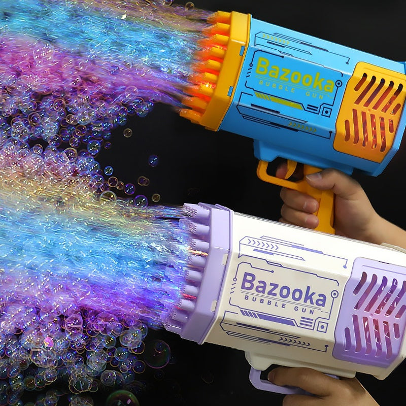 Bubble Gun Rocket 69 Holes Soap Bubbles Machine Gun Shape Automatic Blower With Light Toys For Kids